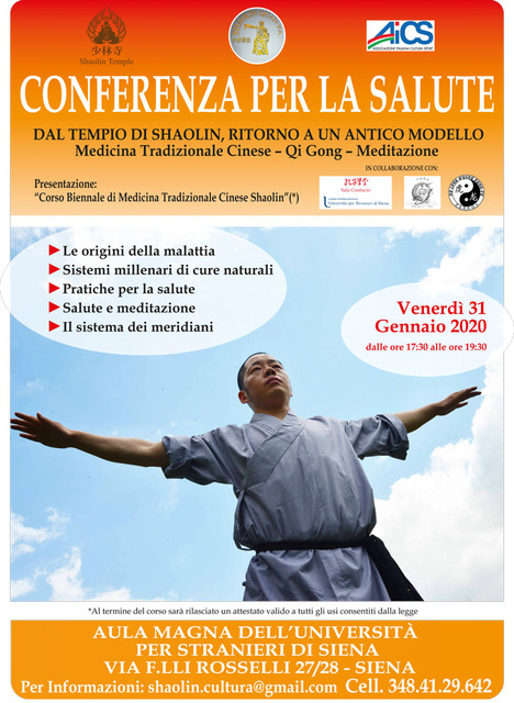 Immagine dell’evento Conferenza per la Salute e M.T.C. Shaolin del M° Shi Yan Hui a Siena 31 Gennaio 2020