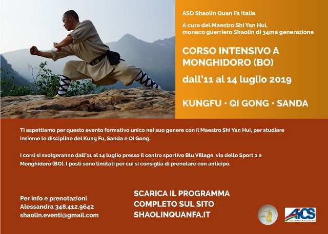 Immagine dell’evento Corso Intensivo Shaolin a Monghidoro (BO) 11/14 Luglio 2019