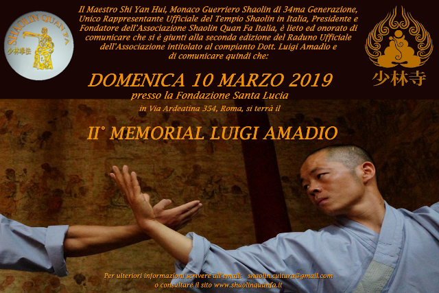 Immagine dell’evento II° Memorial Luigi Amadio - Coppa Shaolin Quan Fa Italia - Roma 10 Marzo 2019