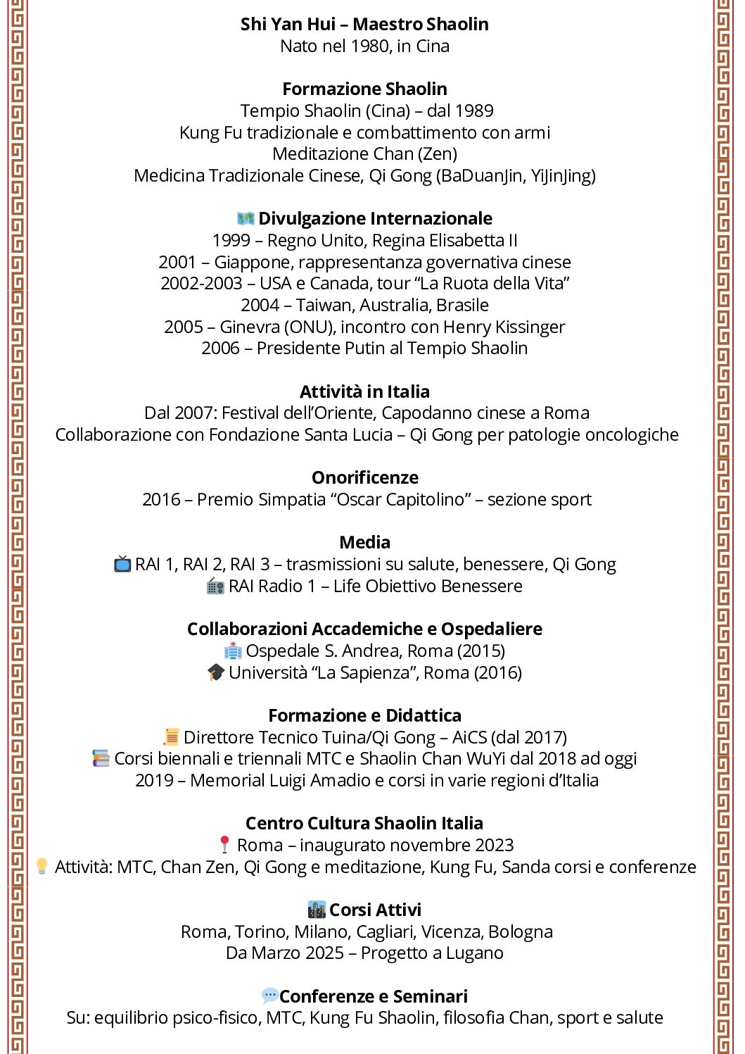 CV Maestro Shi Yan Hui breve