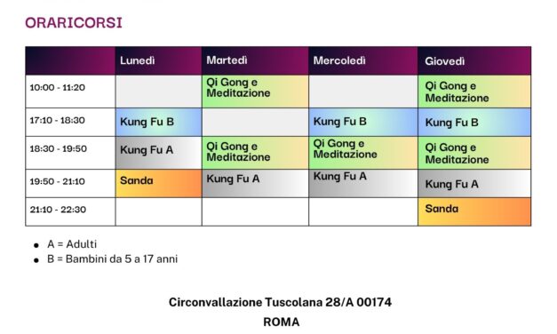 I nuovi orari dei nuovi corsi in presenza 2026-2027 a Roma