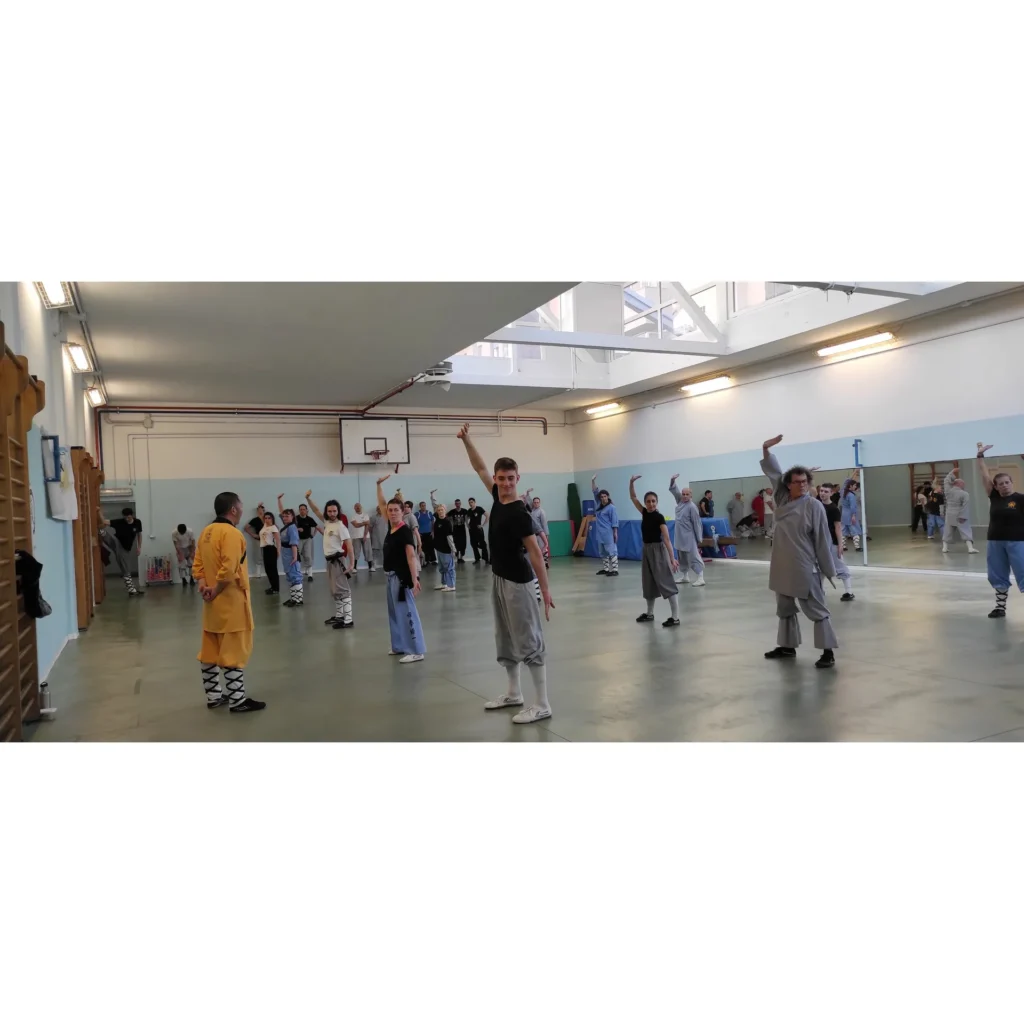 Gruppo di allievi impegnato in una pratica di Shaolin Qigong in piedi