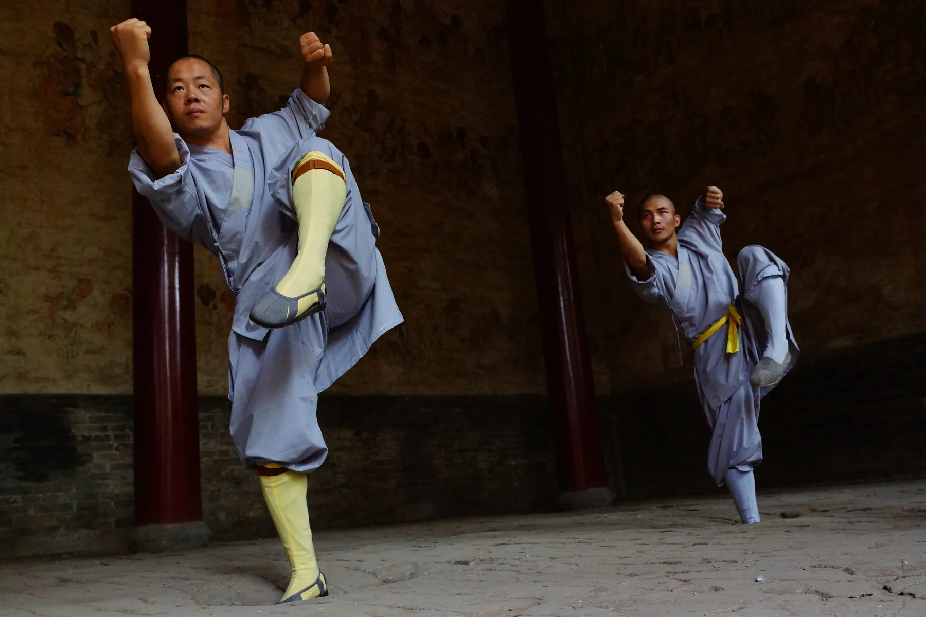 Maestro Shi Yan Hui durante un allenamento nella tradizione Shaolin