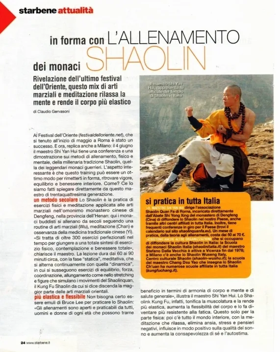 Media, stampa e pubblicazioni di Cultura Shaolin Italia