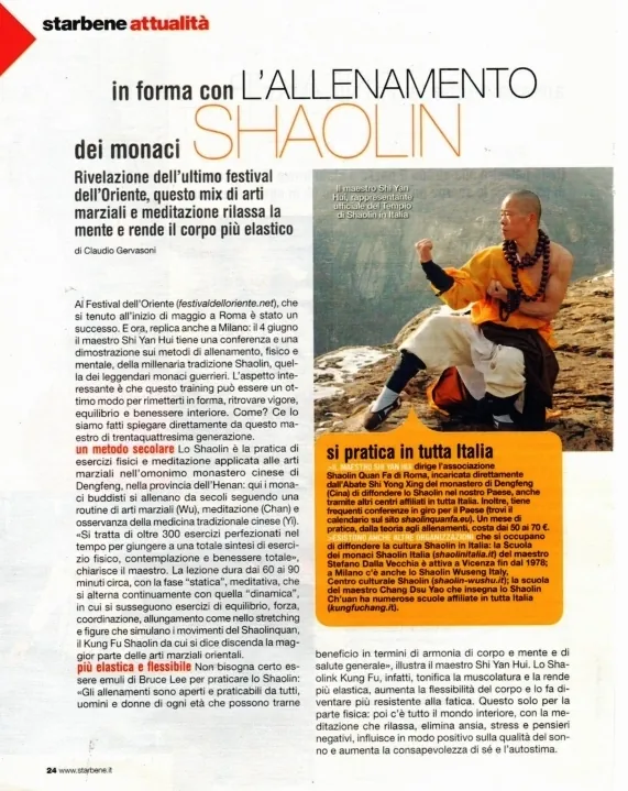 Articolo dedicato al Maestro Shi Yan Hui e alla Cultura Shaolin