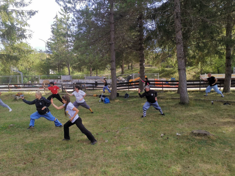 Pratica di gruppo durante uno stage Shaolin